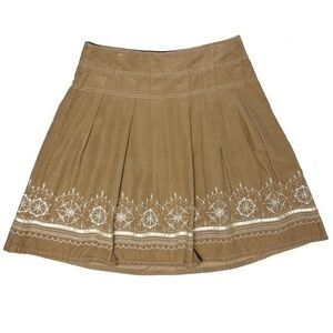 LOFT Tan Mini Skirt with White Embroidered Border